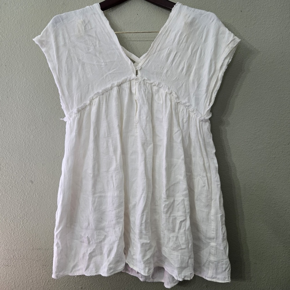 Mustard Seed Jumper Romper Dress Small White Cross Back Sleeveless V Neck 19x30"